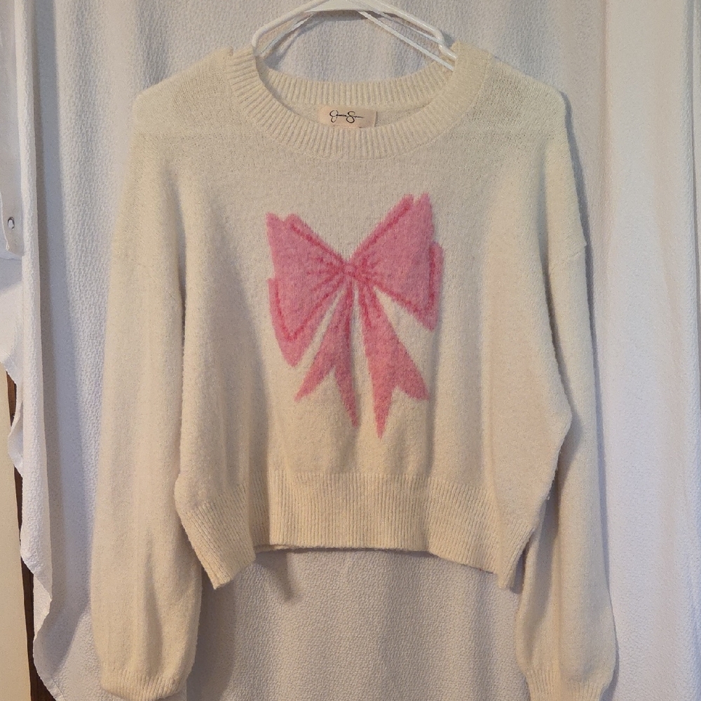 Jessica Simpson Cream Sweater with Pink Bow